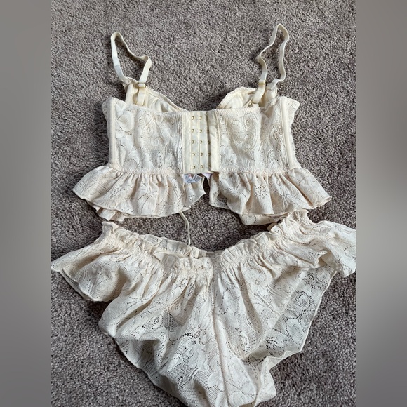 OUT FROM UNDER Amie Lace Ruffle Shortie and Bralette Set In Ivory - Picture 8 of 9